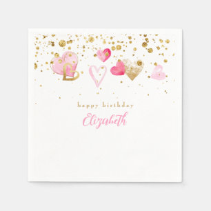 Roze hartswrakken Aangepast hart Birthday Cocktail Servet