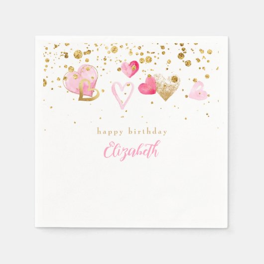 Roze hartswrakken Aangepast hart Birthday Cocktail Servet (Voorkant)