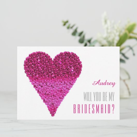 Roze hartvorm Wil je mijn bruidsmeisje zijn? Kaart (Staand voorkant)