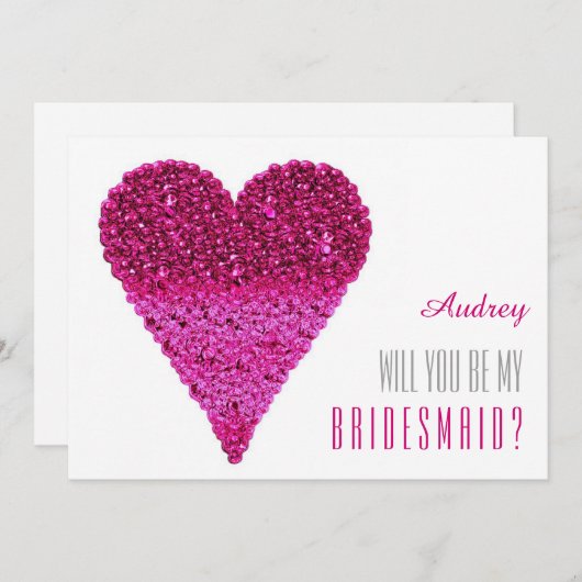 Roze hartvorm Wil je mijn bruidsmeisje zijn? Kaart (Voorkant / Achterkant)