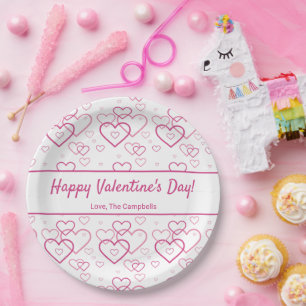 Roze hartvormenpatroon & tekst - Valentijnsdag Papieren Bordje