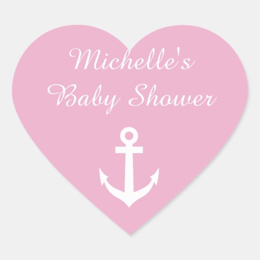 Roze hartvormige baby showers stickers met anker (Voorkant)