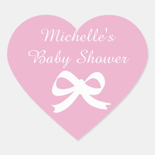Roze hartvormige baby showers stickers met strik (Voorkant)