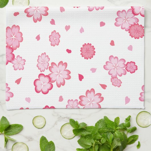 Roze hartvormige bloemblaadjes voor Valentijn Flow Theedoek (Gevouwen)