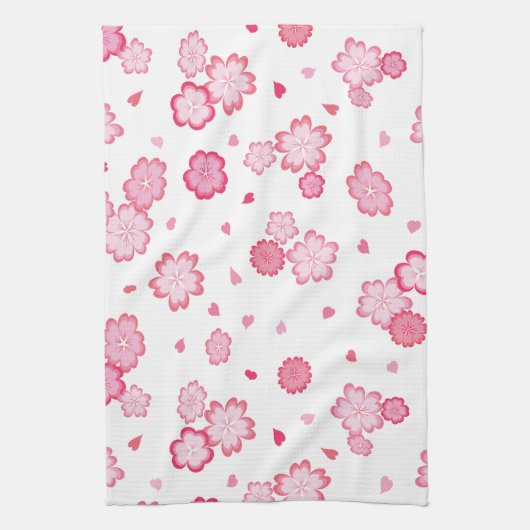 Roze hartvormige bloemblaadjes voor Valentijn Flow Theedoek (Verticaal)