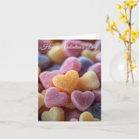 Roze Hartvormige Candys Valentijnse Groet Kaart (Gele Bloem)