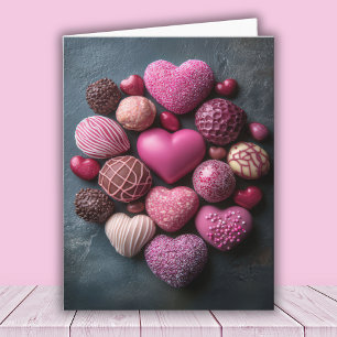Roze hartvormige chocolaatjes Valentijns's Groet Kaart