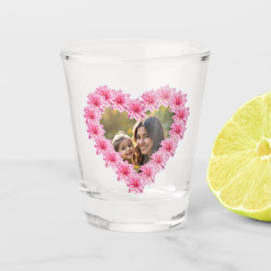 Roze hartvormige dahlia-bloemen, aangepaste foto shot glas