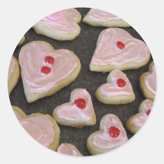 Roze Hartvormige Koekjes Ronde Sticker (Voorkant)