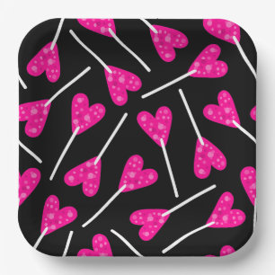 roze hartvormige lolly snoep zwart papieren bordje