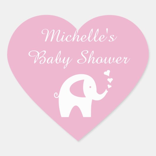 Roze hartvormige olifant baby shower stickers (Voorkant)