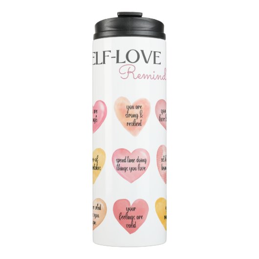 Roze hartvormige positieve herinneringen voor zelf thermosbeker (Voorkant)