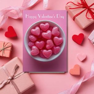 Roze Hartvormige Snoep Valentijns's Groet Kaart
