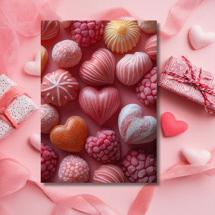 Roze hartvormige snoepjes Valentijnsgroet Kaart