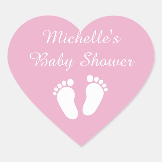 Roze hartvormige voetafdrukken baby shower sticker (Voorkant)