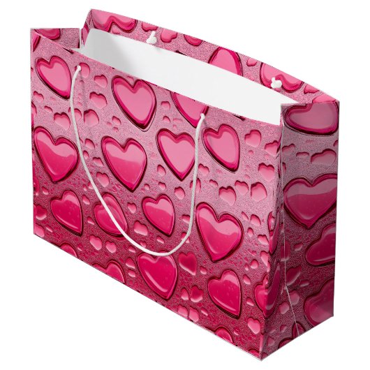  roze hartvormige waterdruppels Gift Bag Groot Cadeauzakje (Achterkant Gekanteld)