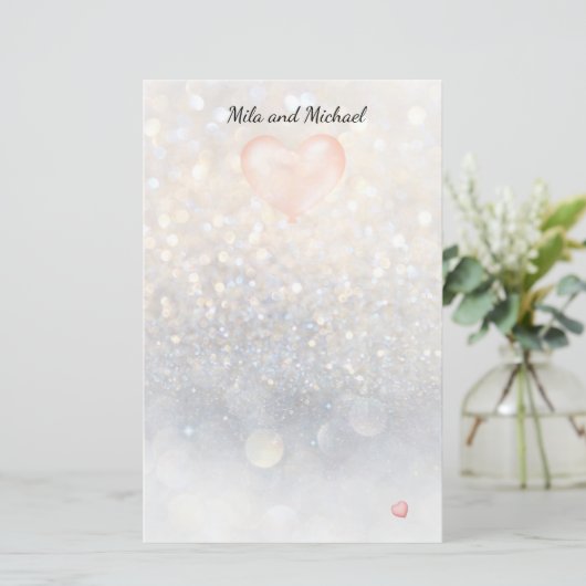 Roze hartwalon Stationery Briefpapier (Staand voorkant)