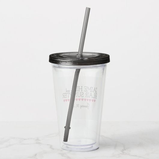 Roze hartwonden Logo Acryltumbler met stro Acryl Drinkbeker (Achterkant)