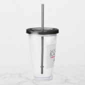 Roze hartwonden Logo Acryltumbler met stro Acryl Drinkbeker (Rechts)