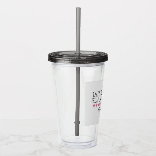 Roze hartwonden Logo Acryltumbler met stro Acryl Drinkbeker (Rechts)