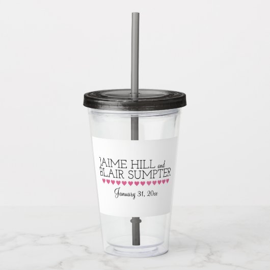 Roze hartwonden Logo Acryltumbler met stro Acryl Drinkbeker (Voorkant)