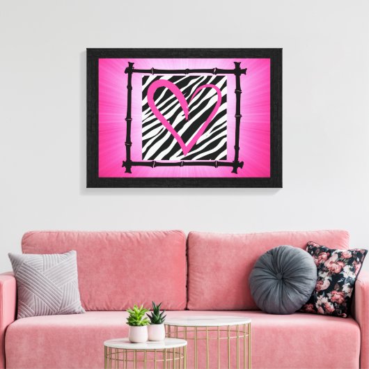 Roze hartZebra Print Wall Art (Insitu (Woonkamer))
