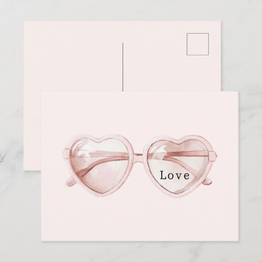 Roze hartzonnebril liefde briefkaart (Voorkant / Achterkant)