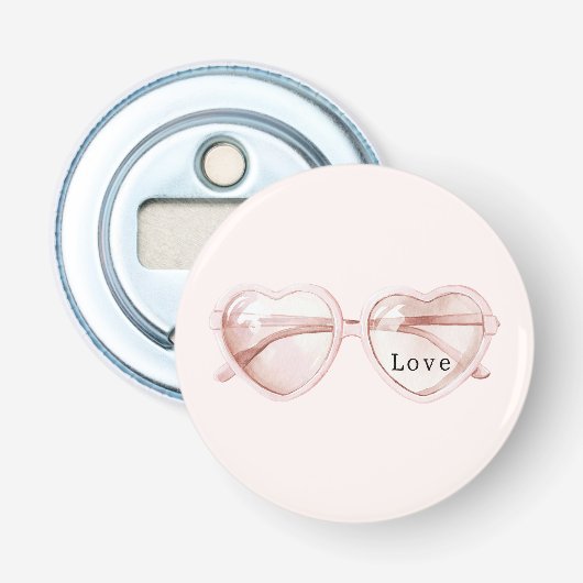 Roze hartzonnebril Liefde Button Flesopener (Voorkant)