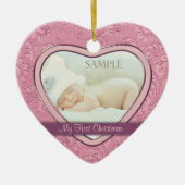 Roze hartzwijn Baby eerste kerst Keramisch Ornament (Voorkant)