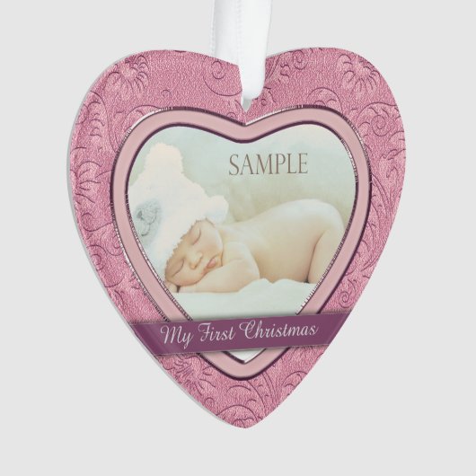 Roze hartzwijn Baby eerste kerst Ornament (voorkant)
