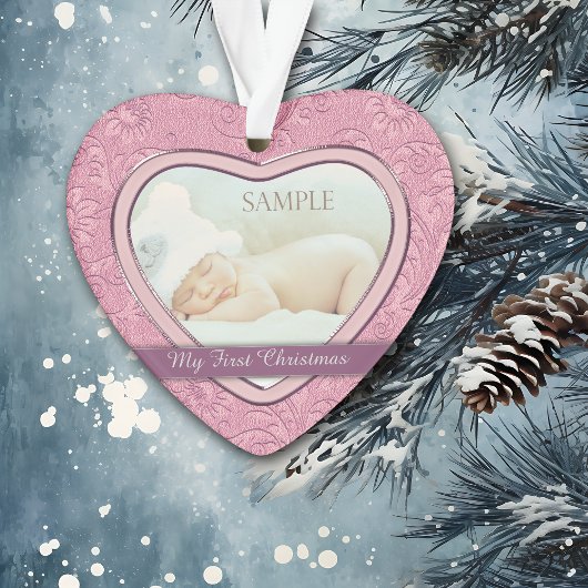 Roze hartzwijn Baby eerste kerst Ornament