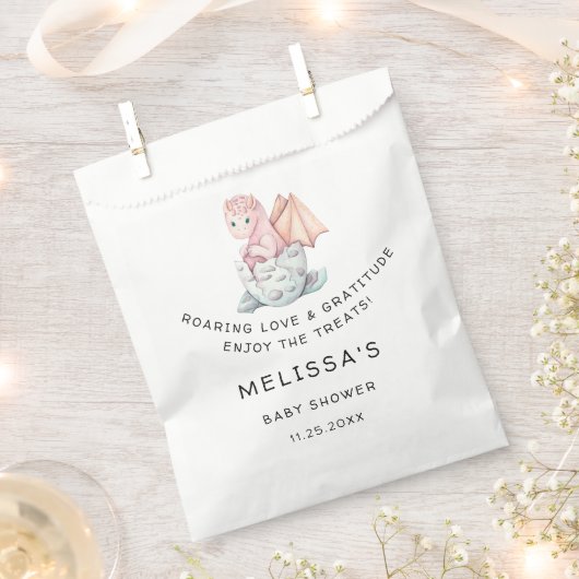 ROZE HATCHING DRAGON BABY SHOWER BEDANKZAKJE (Geknipt)
