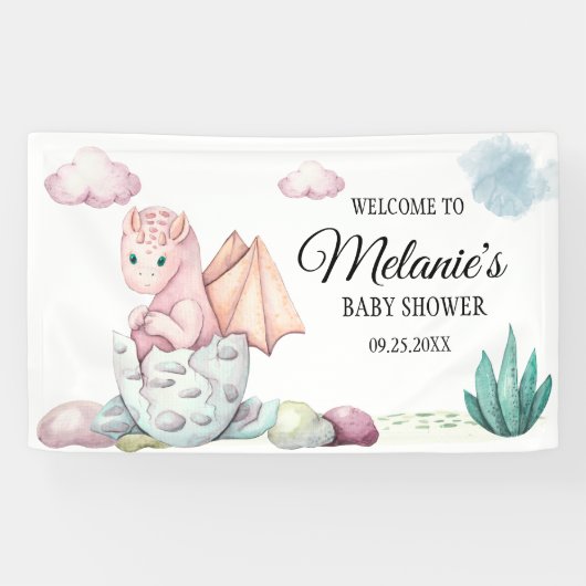 Roze Hatching Dragon Roze Wolken Achtergrond Spandoek (Horizontaal)