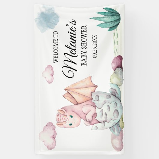 Roze Hatching Dragon Roze Wolken Achtergrond Spandoek (Verticaal)