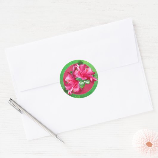 Roze Hawaiiaanse Aloha Hibiscus Stickers (Envelop)