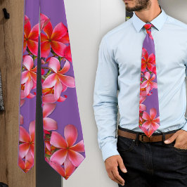 Roze Hawaiiaanse Plumeria Tropische Bloemen Paars Stropdas