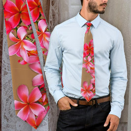 Roze Hawaiiaanse Plumeria Tropische Bloemen Zand Stropdas
