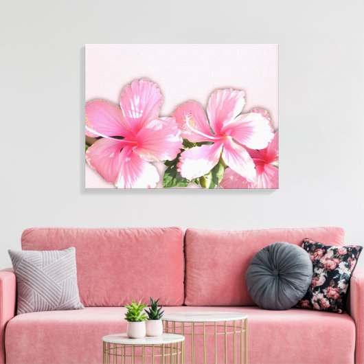 Roze Hawaiian Hibiscus Flowers Canvas Afdrukken (Insitu (Woonkamer))