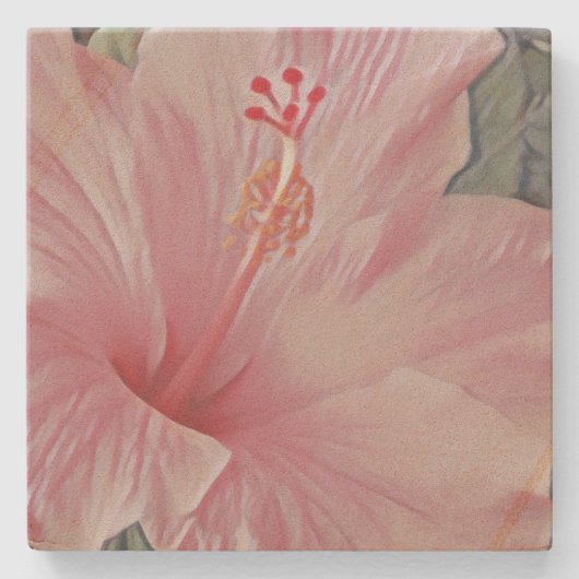 Roze Hawaiian Hibiscus Stone Onderzetter (Voorkant)