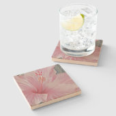 Roze Hawaiian Hibiscus Stone Onderzetter (Zijkant)