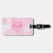 Roze Heart Aangepast Naam Monogram Initiaal Bagagelabel (Voorkant horizontaal)