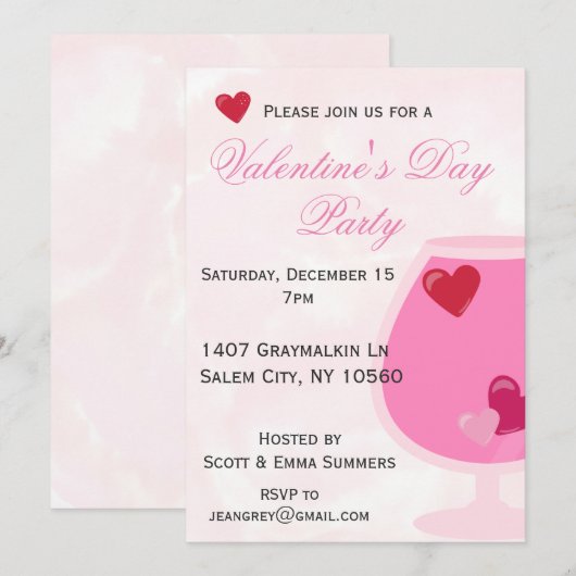 Roze Heart Cocktail Valentijnsdag Party Kaart (Voorkant / Achterkant)