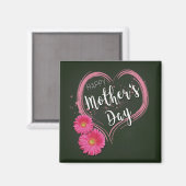 Roze Heart Flowers Moederdag - Magnet (Voorkant / Achterkant)
