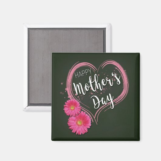 Roze Heart Flowers Moederdag - Magnet (Voorkant / Achterkant)