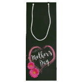 Roze Heart Flowers Moederdag - Wine Gift Bag Wijn Cadeautas (Achterkant)