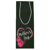 Roze Heart Flowers Moederdag - Wine Gift Bag Wijn Cadeautas (Voorkant)