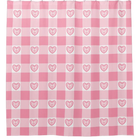 Roze Heart Gingham Douchegordijn (Voorkant)