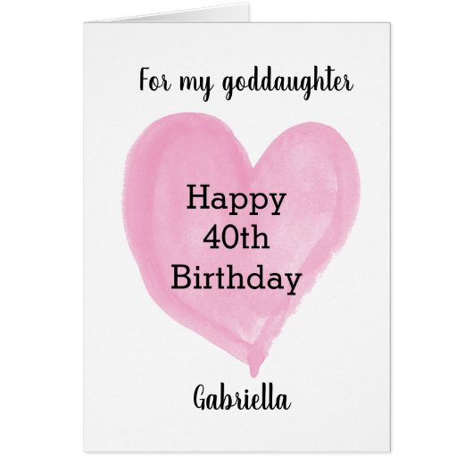 Roze Heart Happy 40th Birthday Goddochter (Voorkant)