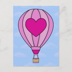 Roze Heart Hot Air-ballon Briefkaart