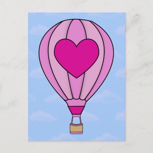 Roze Heart Hot Air-ballon Briefkaart (Voorkant)